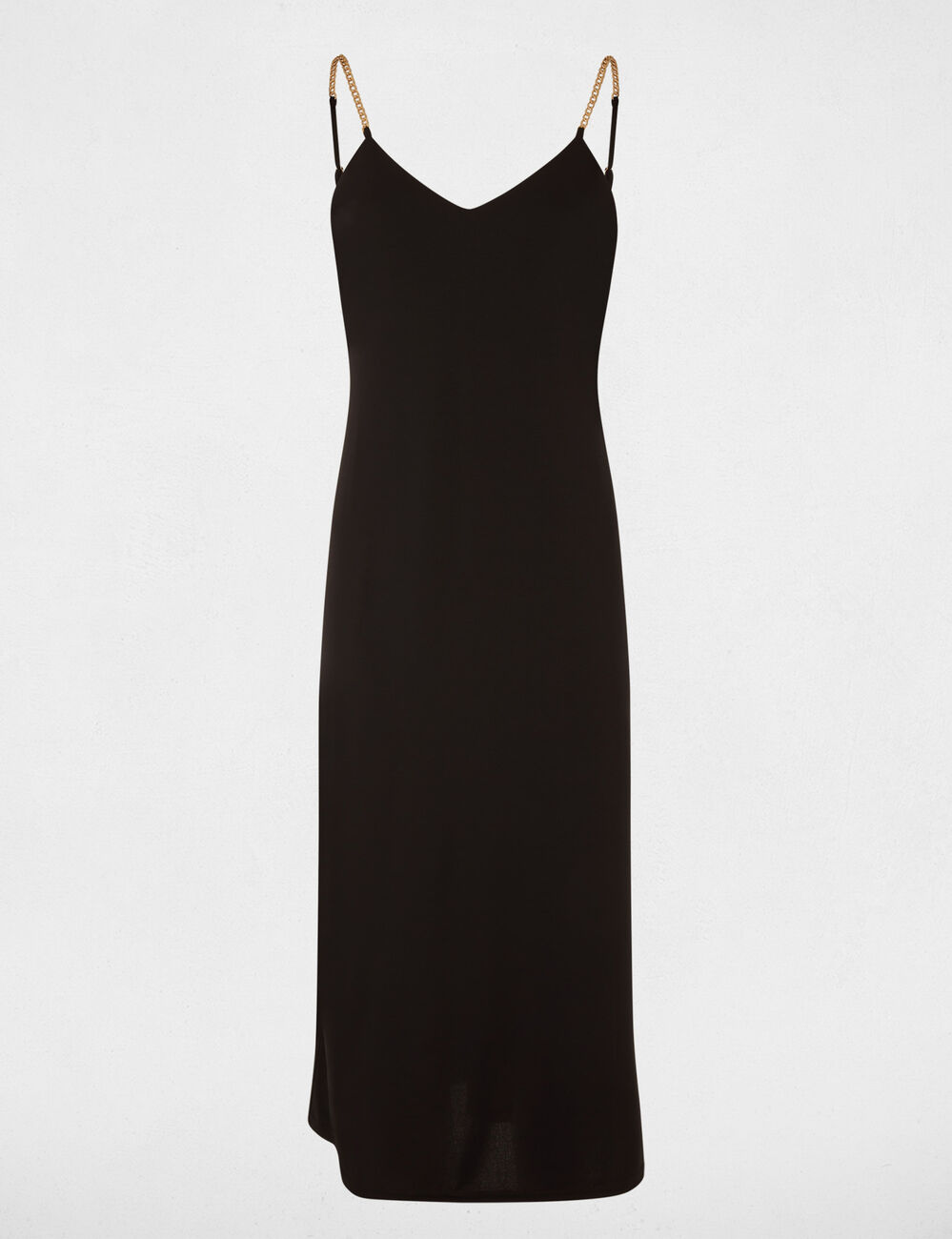 Robe mi-longue bretelles cha&icirc;ne noir femme