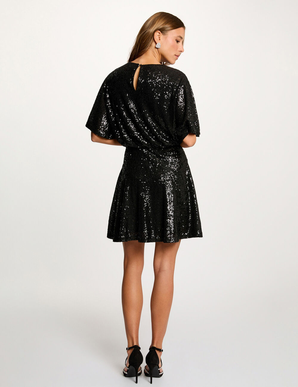 Robe courte sequins noir femme