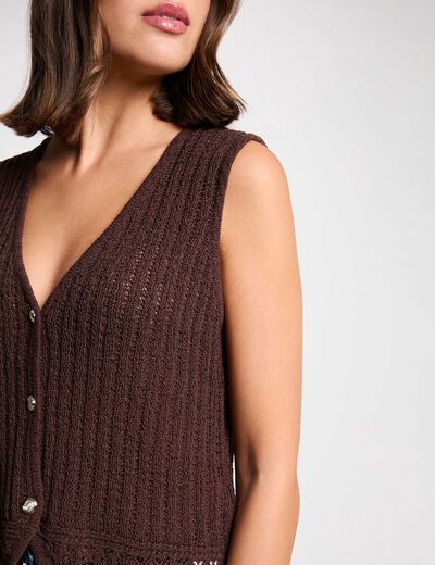 Gilet sans manches ajouré marron foncé femme