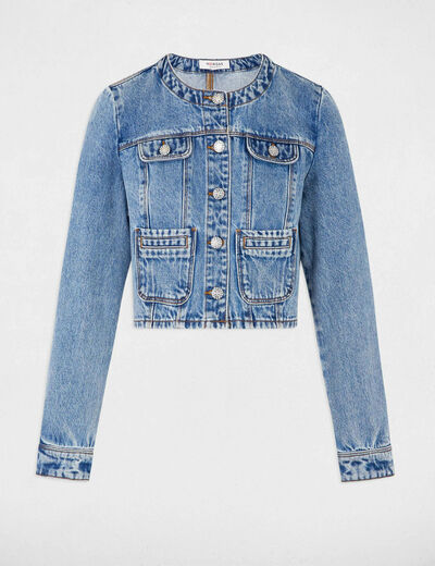 Veste courte en jean denim double stone femme