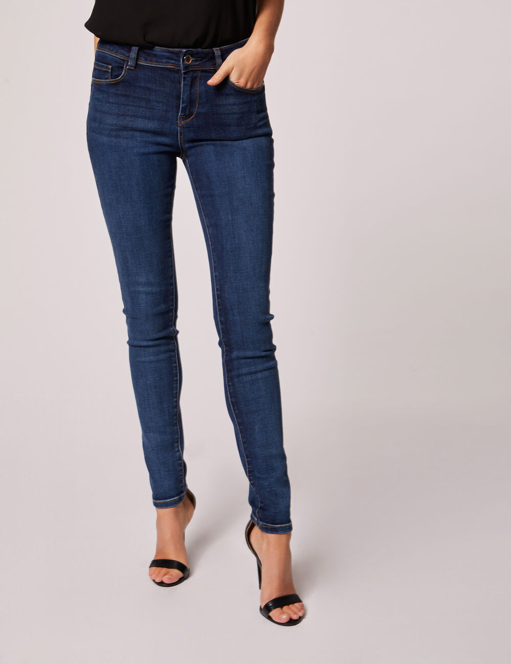 Jeans slim standaard-taille met zakken jean stone vrouw