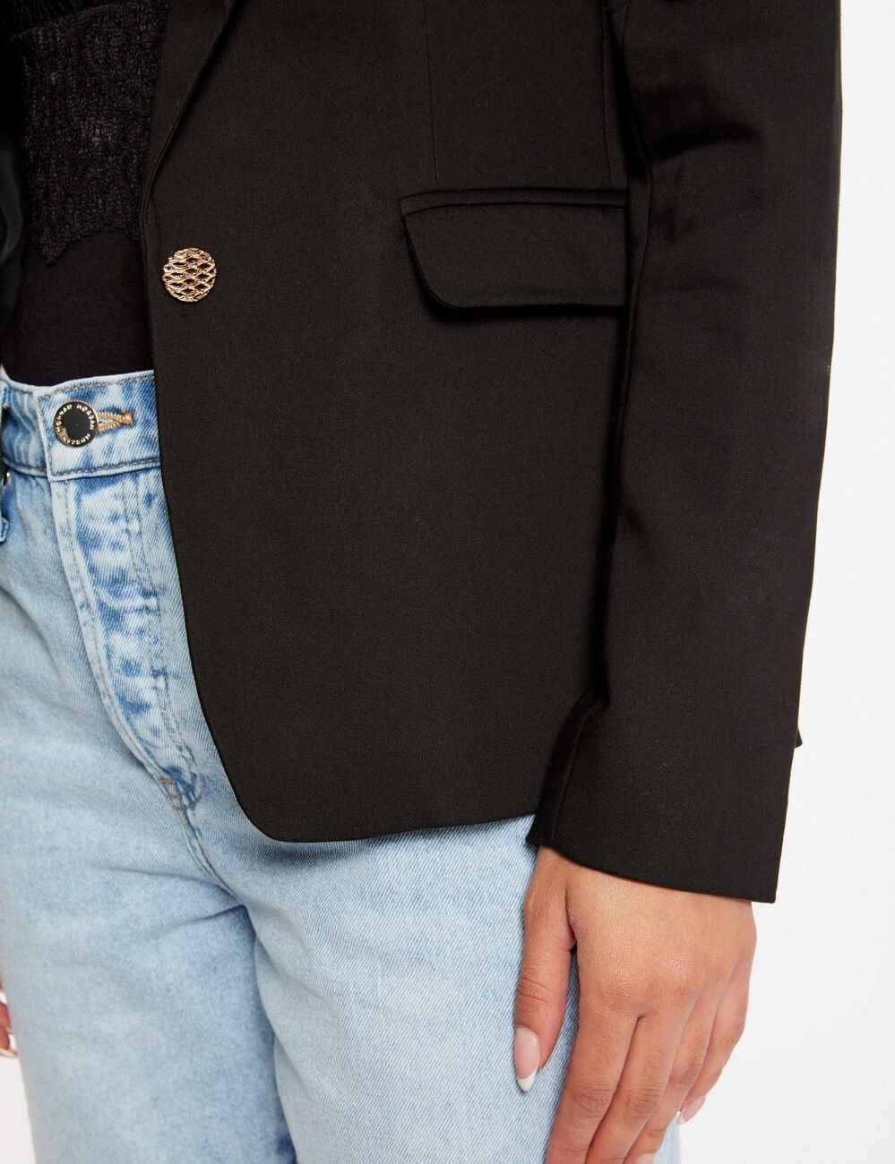 Veste tailleur droite boutonn&eacute;e noir femme