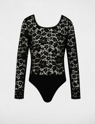 Body dentelle décolleté noir femme