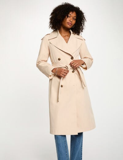 Trench long col tailleur sable femme
