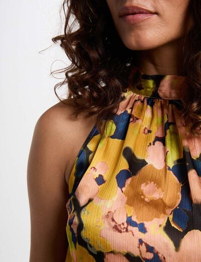 Top fluide col montant multicolore femme