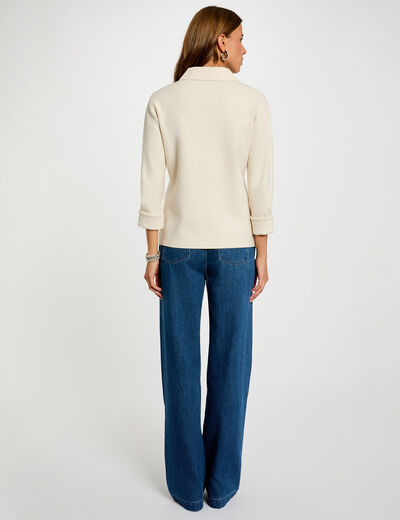 Pull court col revers ivoire femme