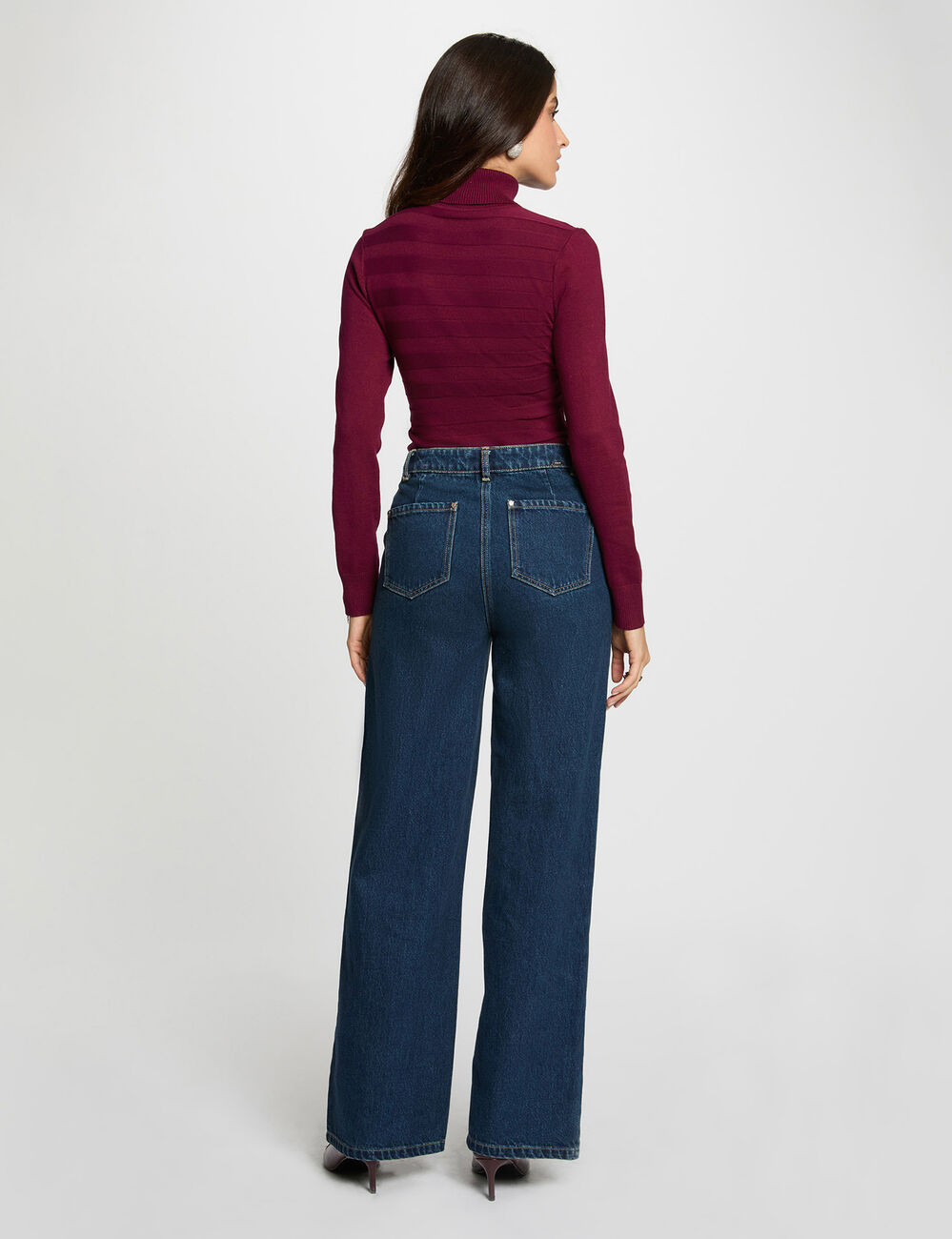 Pull col roul&eacute; prune femme