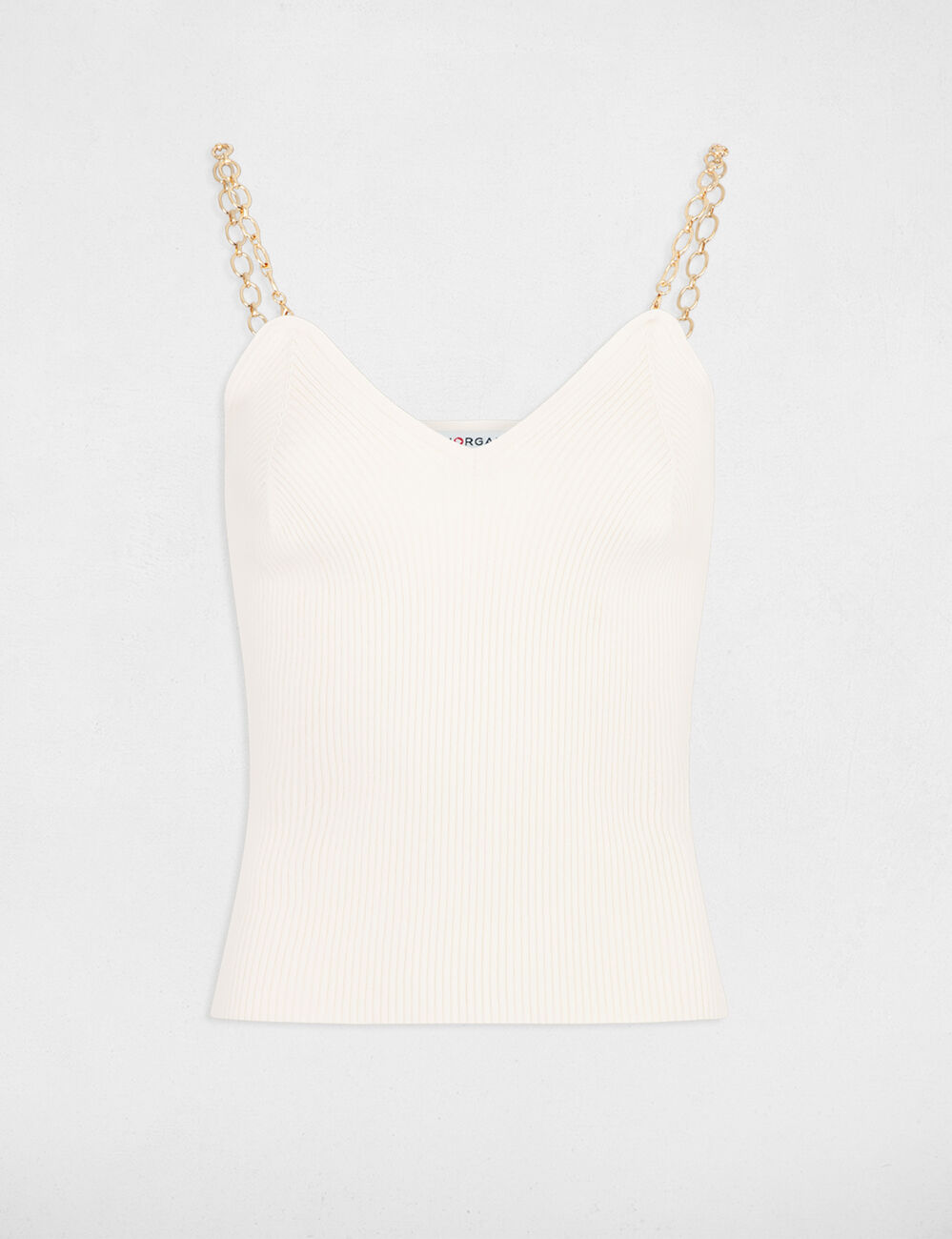 Top tricot bretelles chaînes ivoire femme