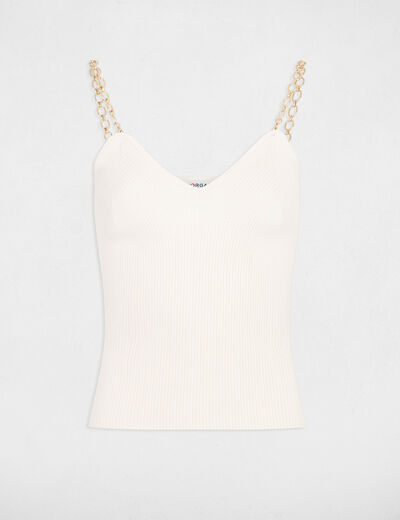 Top tricot bretelles chaînes ivoire femme