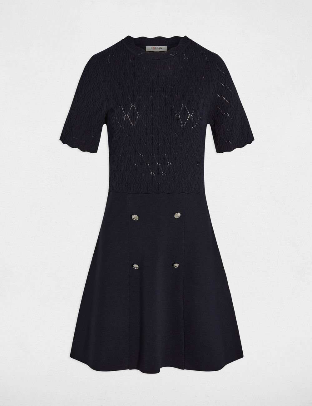 Robe courte col rond bleu marine femme