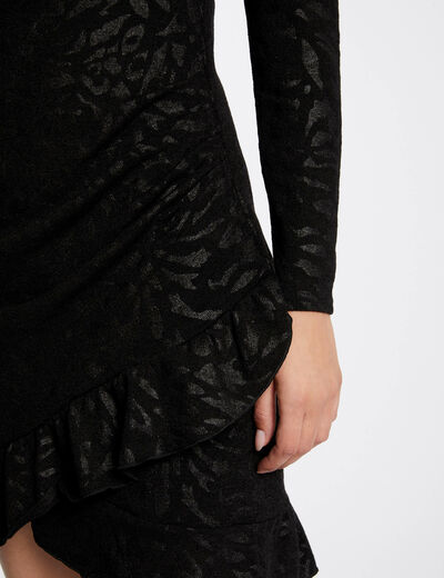 Robe ajustée drapée imprimé abstrait noir femme