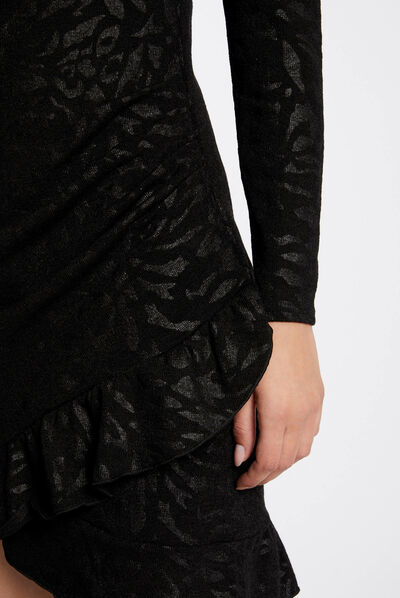Robe ajustée drapée imprimé abstrait noir femme