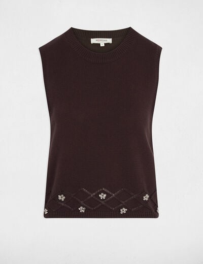 Pull sans manches marron foncé femme
