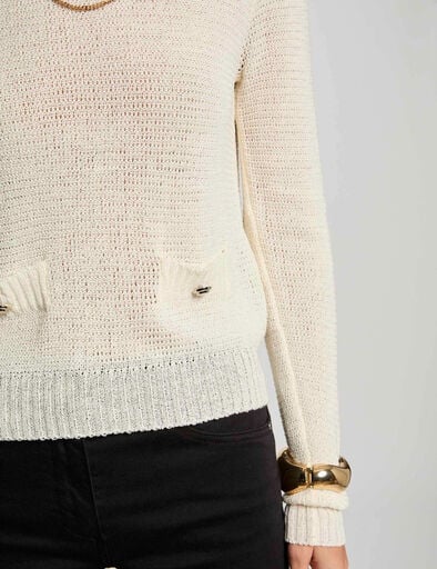 pull col rond ajoure ivoire femme Pull col rond ajouré ivoire femme