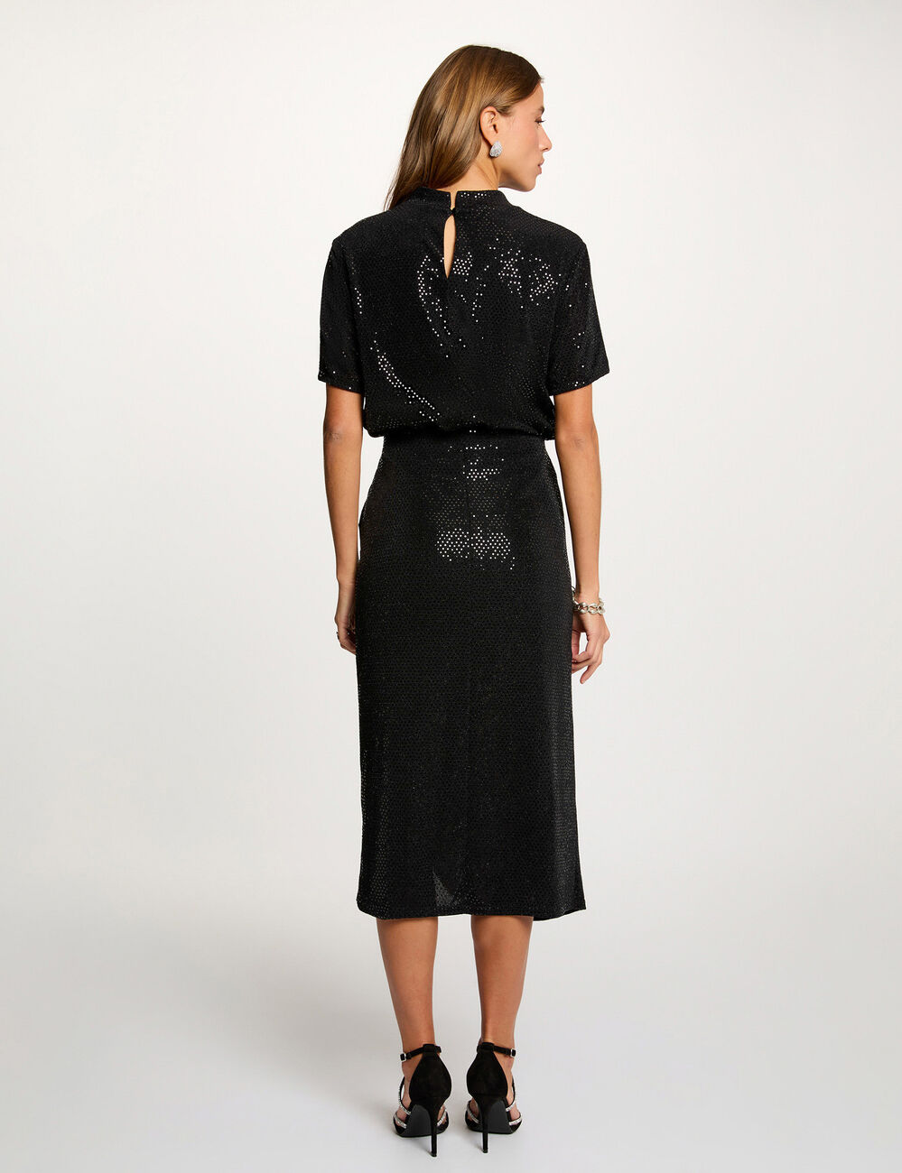 T-shirt sequins col montant noir femme