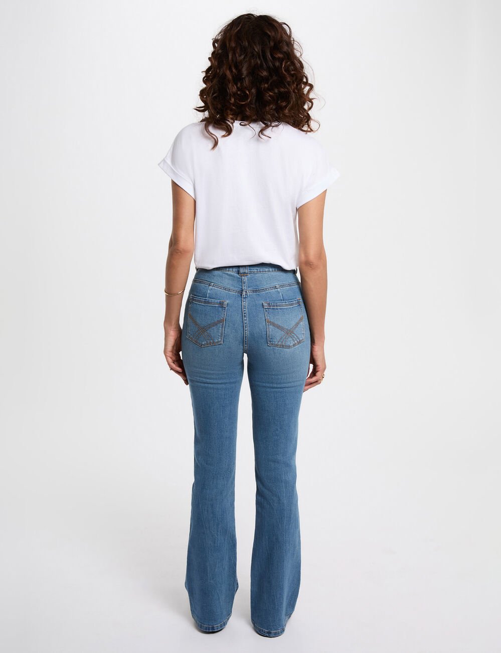 Kort T-shirt met opdruk helder wit vrouw
