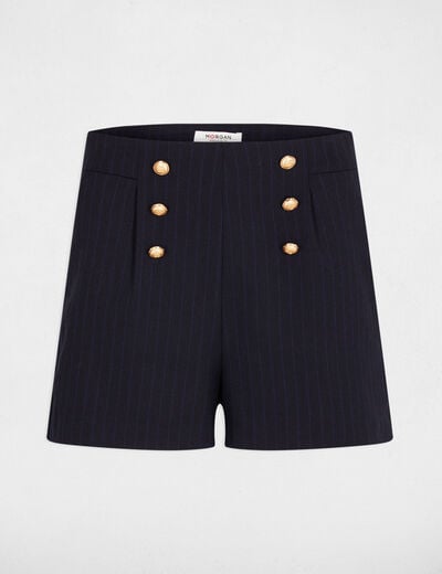 High-waist short met knopen marineblauw vrouw