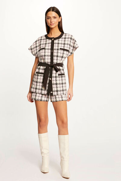 Short droit à carreaux multico femme