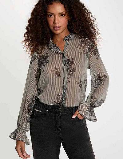 Bedrukte blouse met opstaande kraag meerkleurig vrouw