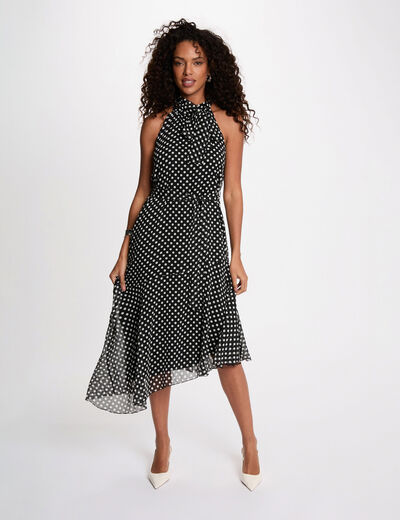 Robe fluide col montant noir femme