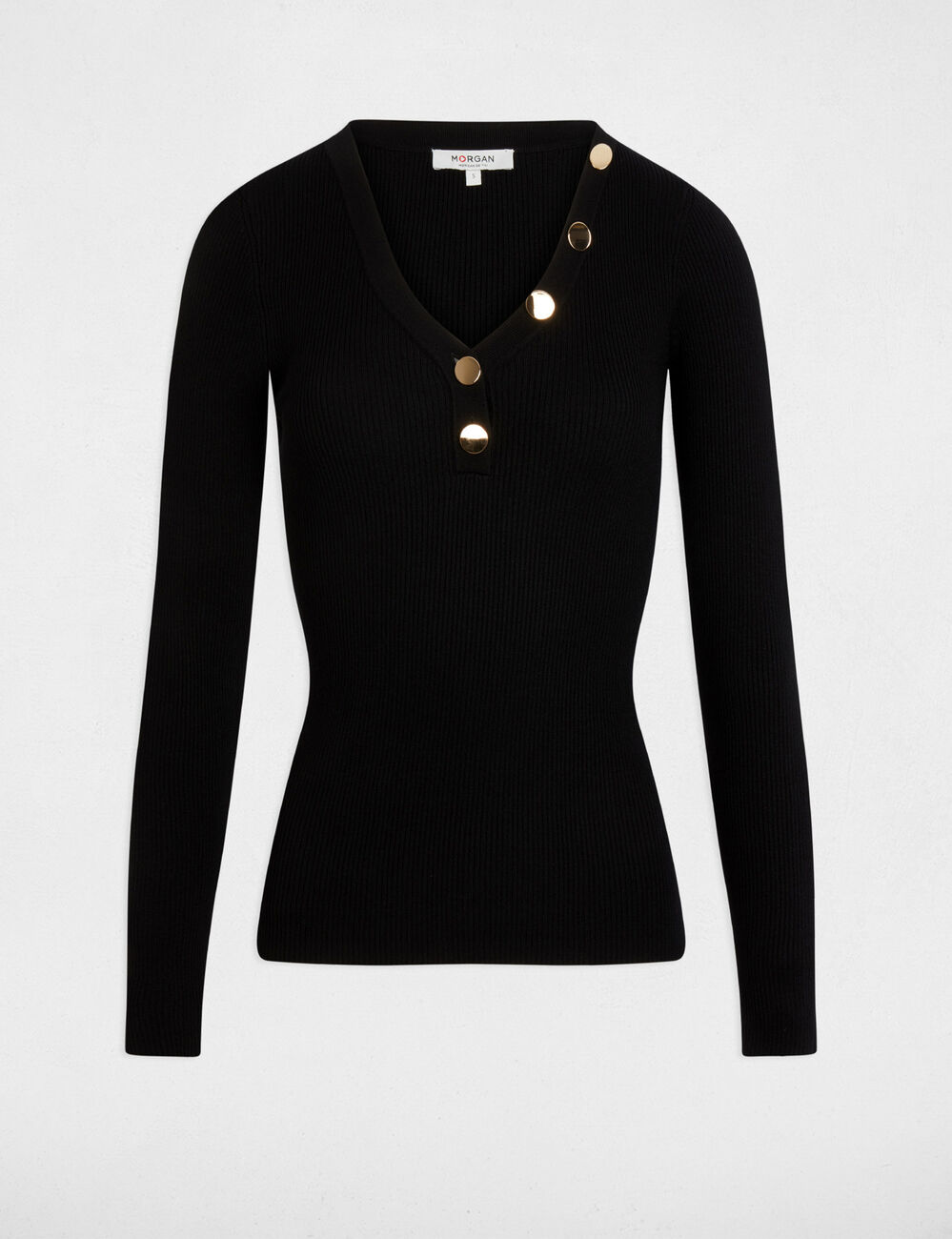 Pull manches longues boutons noir femme