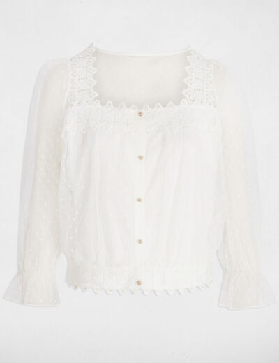 T-shirt manches 3/4 plumetis blanc femme
