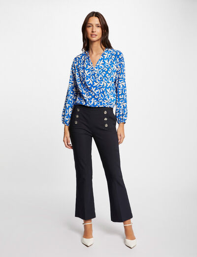 Pantalon flare à boutons marine femme