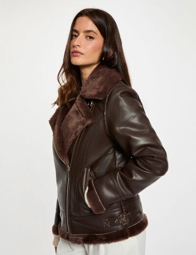 Oversized jack van imitatieleer donker bruin vrouw