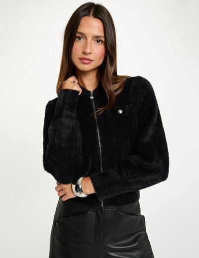 Gilet manches longues col à revers noir femme