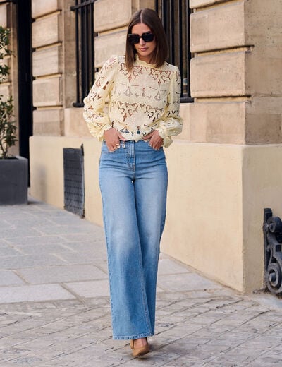 Jean large taille haute denim double stone femme