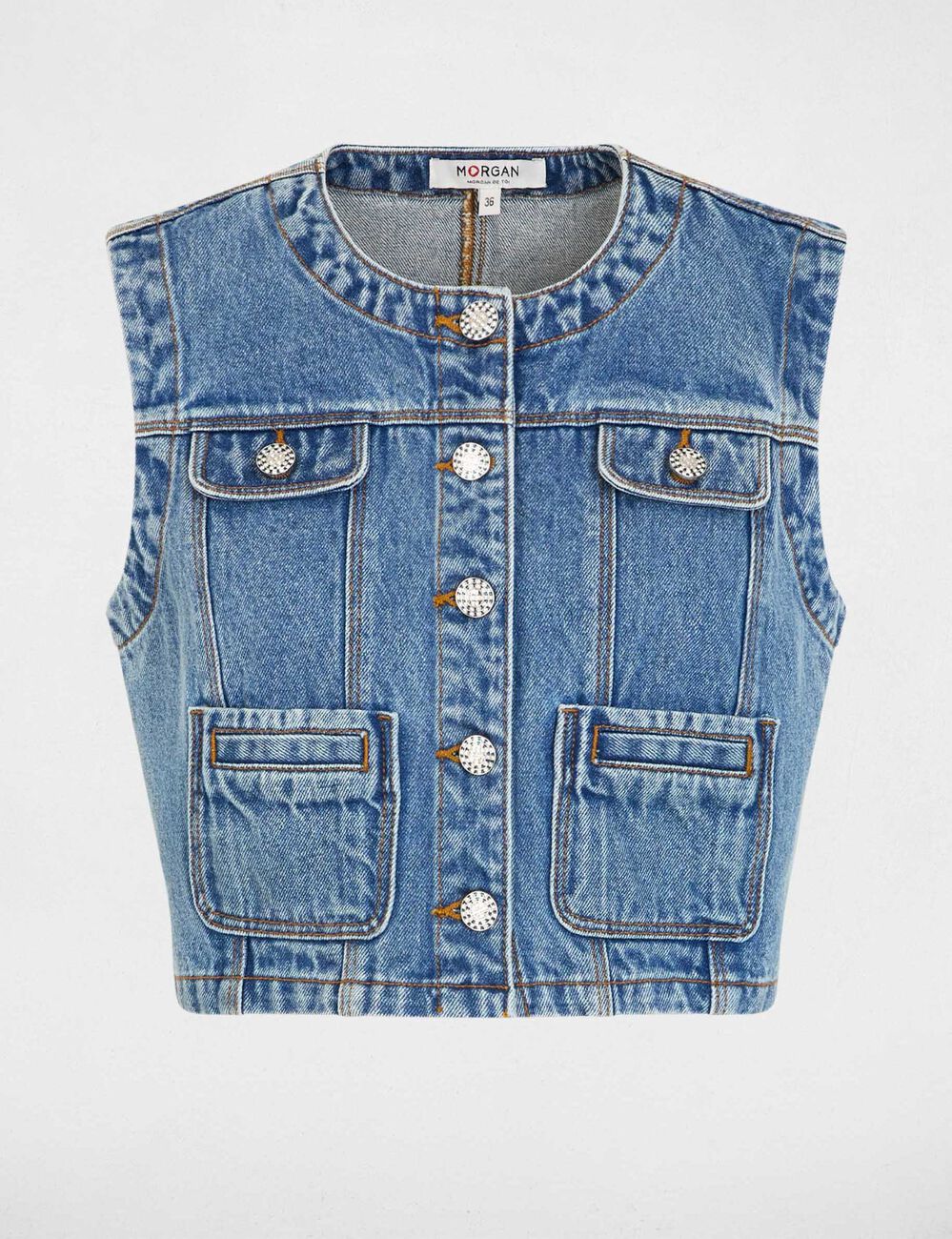 Veste jean sans manches denim stone femme