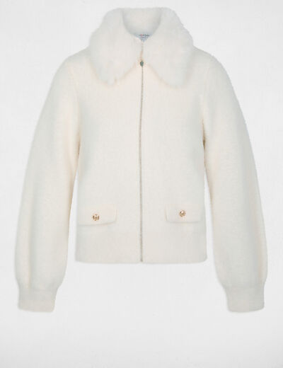 Veste avec col en fourrure ivoire femme