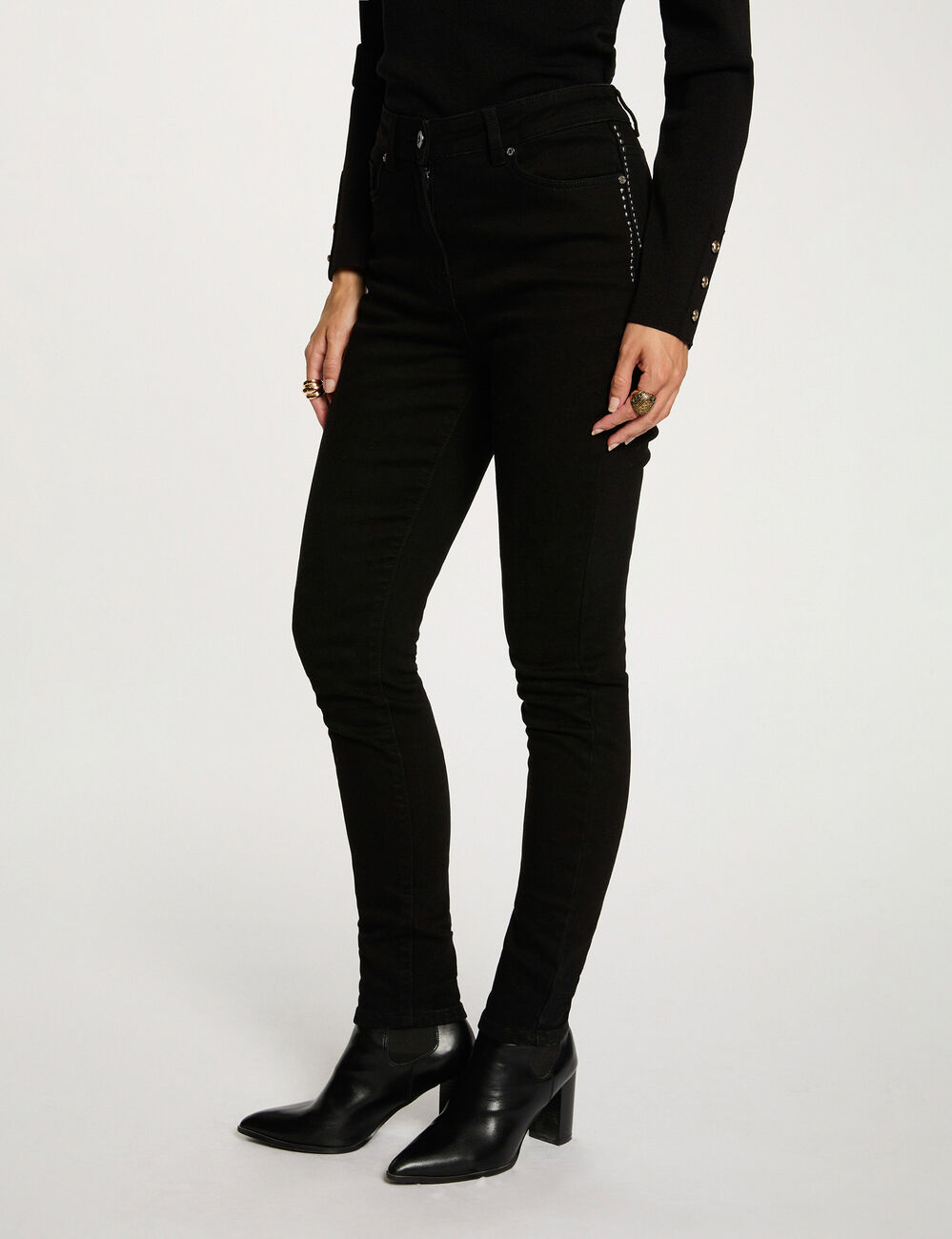 Slim-fit jeans met studs zwart vrouw