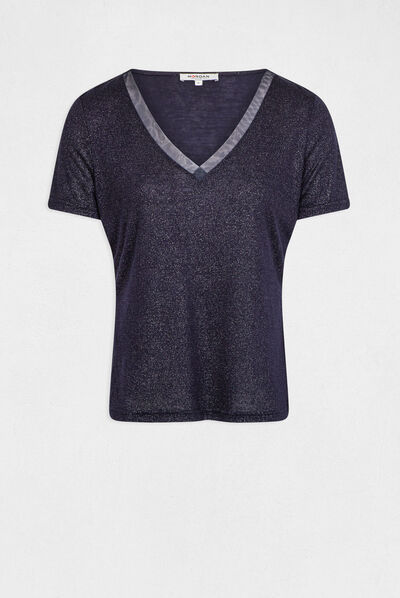 T-shirt met korte mouwen met lovertjes marine vrouw