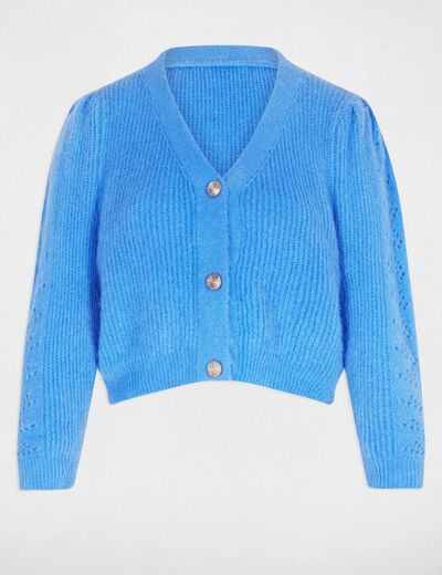 Gilet ajusté col v bleu femme