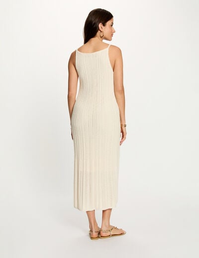 Robe tricot brod&eacute;e ivoire femme
