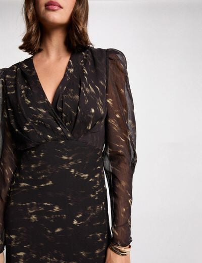 Lange jurk met pofmouwen meerkleurig vrouw