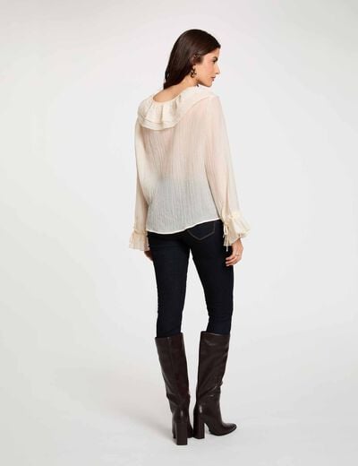 Geplooide V-hals blouse ivoor vrouw