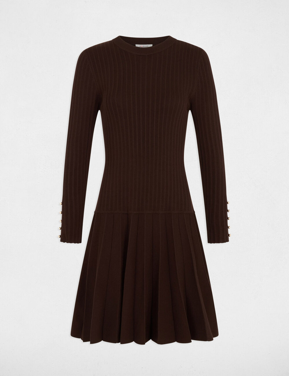 Robe tricot manches longues marron fonc&eacute; femme