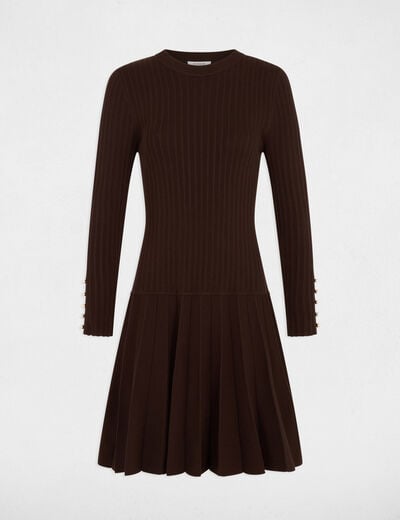 Robe tricot manches longues marron fonc&eacute; femme