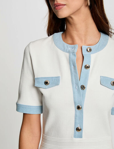 Robe tricot courte trapèze blanc femme