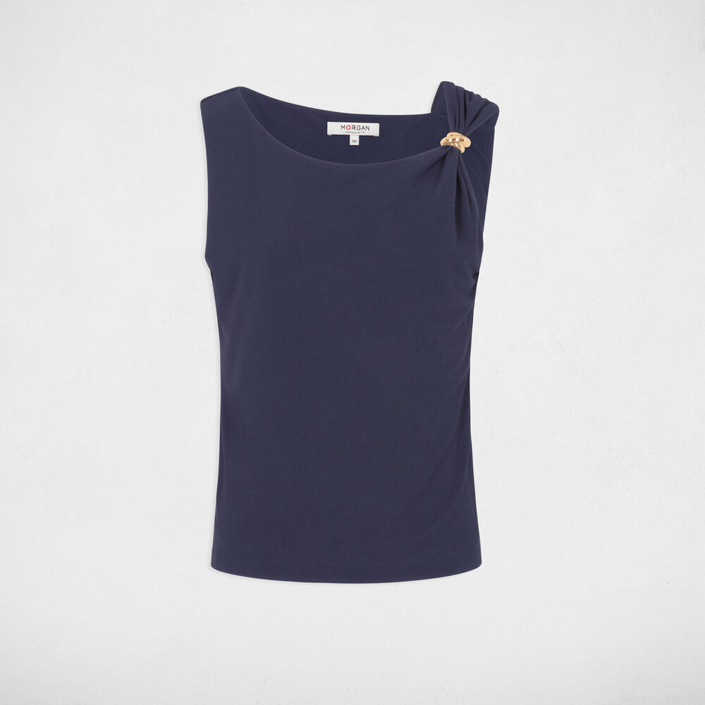 Asymmetrisch T-shirt met sieraad marineblauw vrouw