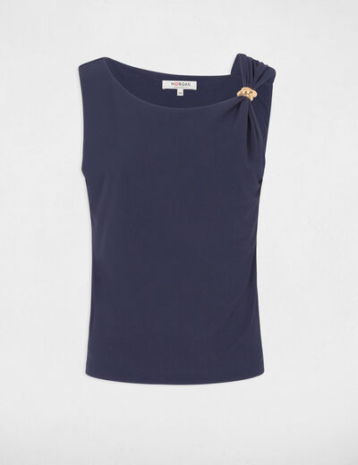 Asymmetrisch T-shirt met sieraad marineblauw vrouw