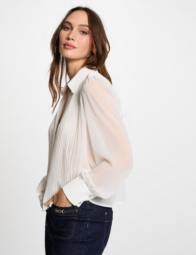 Chemise manches longues plis blanc femme