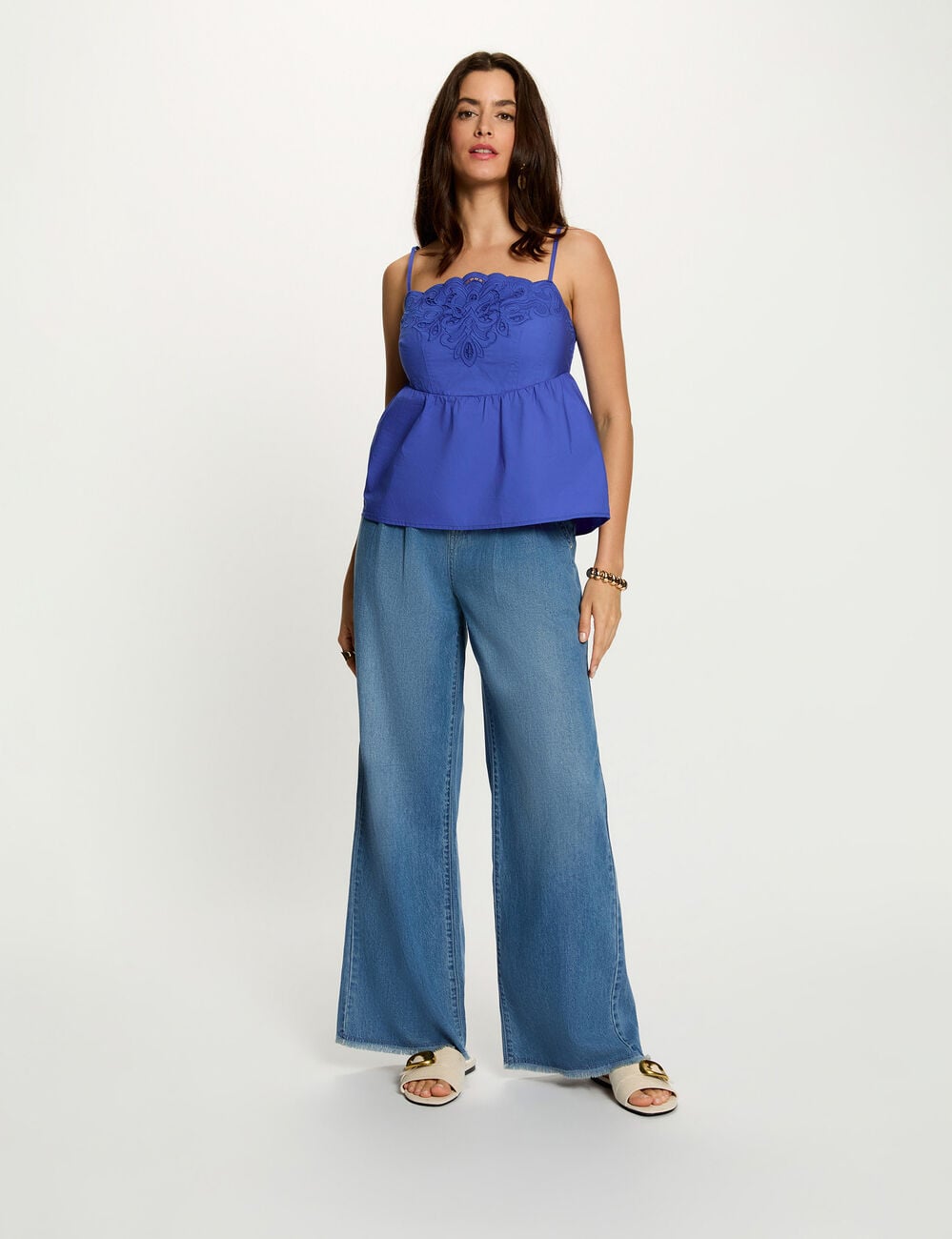 Jean large taille haute denim bleach femme