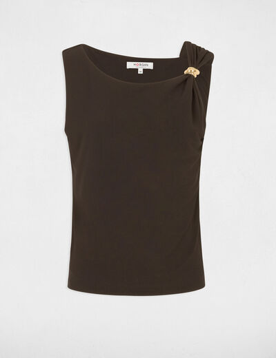 Asymmetrisch T-shirt met sieraad donker bruin vrouw