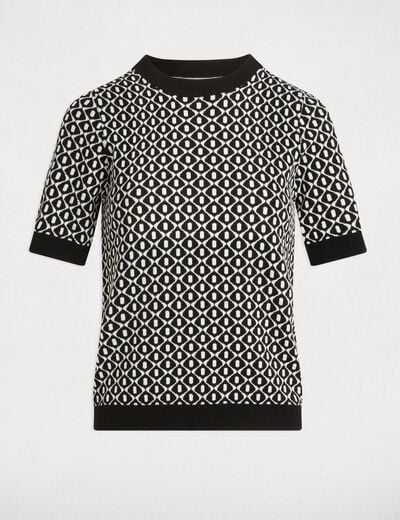 Pull col rond imprimé noir femme