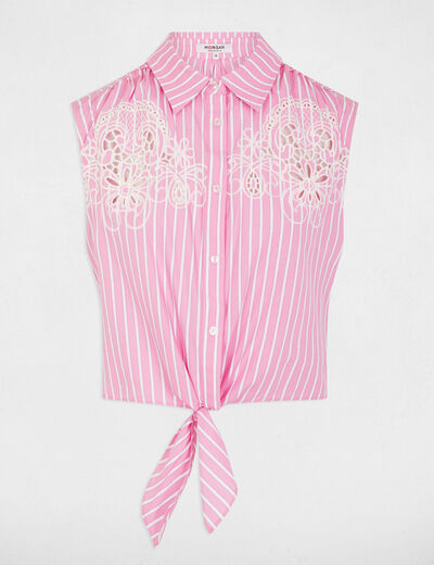 Chemise nou&eacute;e sans manches rose femme