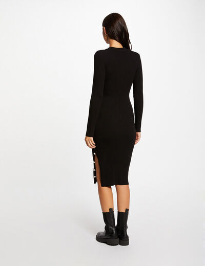 Gespleten trui-jurk met knopen zwart vrouw