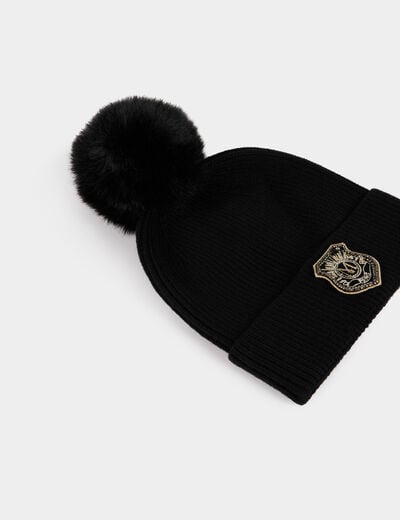 Bonnet à pompon noir femme
